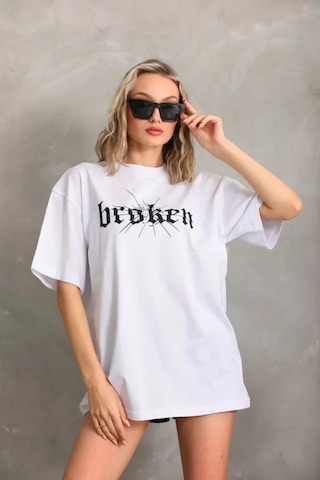 Amorluxe Unisex Baskılı Oversize T-shirt - Beyaz