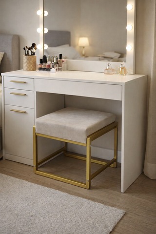 Pure Gold Ayaklı Babyface Puf 50x40x45 Cm - Modern Bench Krem