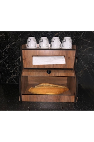 Ekmeklik New Bread Box,Havlu Peçetelik Saklama Gözlü Baharatlık Rafı Dekoratif Demonte Ceviz