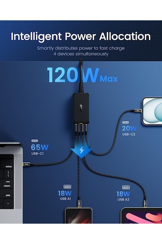 Aohi Magcube 4 Portlu Masaüstü Usb Şarj İstasyonu, Gan+ 120w Hızl