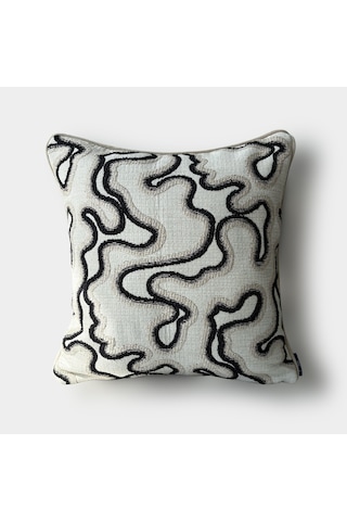 "flow" Dokulu Desenli Kırlent Kılıfı - 45x45 Siyah - Bej