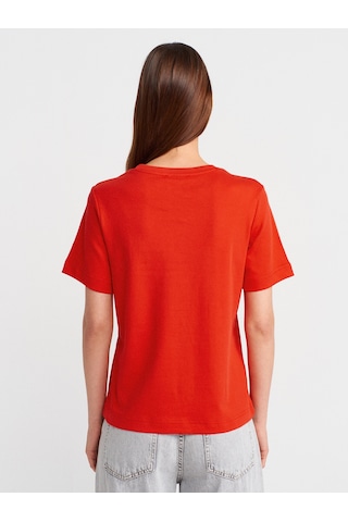 Dilvin 31763 Bisiklet Yaka T-shirt-kırmızı Kırmızı