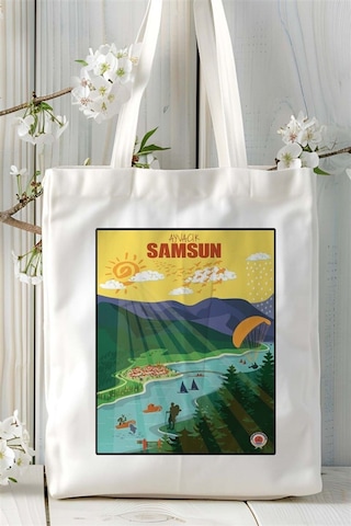 Art Hediye Samsun Baskılı Bez Çanta Omuz Çantası Kişiye Özel Desen Çok Renkli