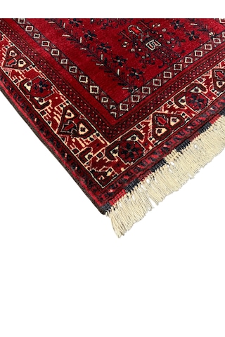 El Dokuma Sıfır Afgan Halısı Seccade 77x120 Kök Boya Kırmızı Yün Namazlık