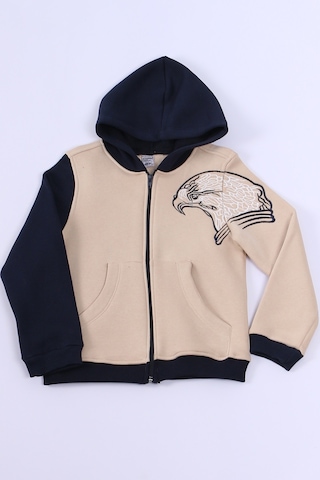 Erkek Çocuk 3 İplik Kolej Ceket Fermuarlı Cepli Desenli E6 Bej