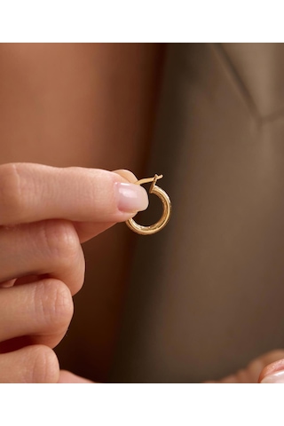 Bayar Gold 14 Ayar Altın İtalyan Çizgi Desenli Halka Küpe 1,4 Cm Sarı Altın