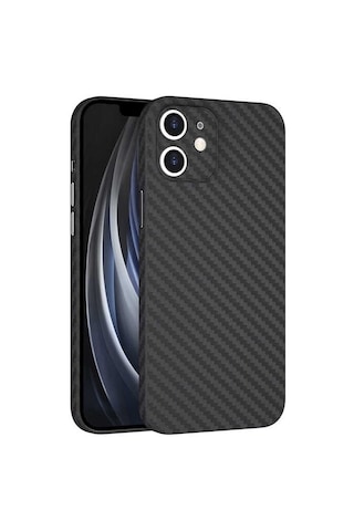 Apple iPhone Uyumlu 12 Mini Kılıf Şık Karbon Fiber Tasarım Kılıf Siyah