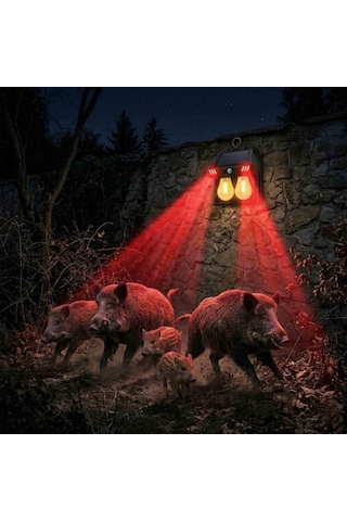 Panther Pt-2972 2li Sensörlü Solar Led Duvar Lambası Sarı - Kırmızı Yabani Hayvan Kovucu Bahçe Lambası
