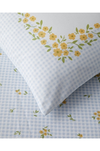 English Home Pure Summer Baskılı Pamuklu Çift Kişilik Pike Takımı 200x220 Cm Mavi Mavi