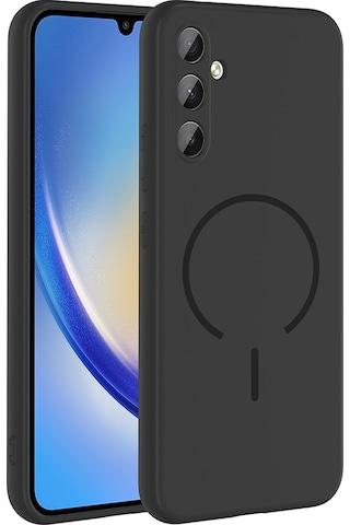 Samsung Uyumlu Galaxy A34 Kılıf Manyetik Şarj Destekli Darbe Korumalı Kamera Çerçeveli Silikon Meta Siyah