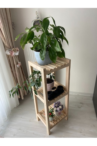 3 Katlı 90 35 30 Doğal Ahşap Dekoratif Çiçeklik-ofis-salon-oturma