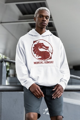 Sevbano Tasarım Mortal Kombat Baskılı Unisex Oversize Anime Hoodie Beyaz