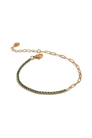 Yeşil Eetit Şık Ince Paslanmaz Çelik Zincir Renkli Kübik Zirkonya Bilezik Bileklik 18 K Altın Kaplama Nefis Trendy Takı Kadınlar Yeni Yeşil