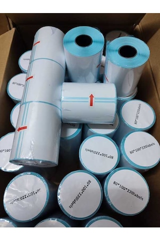 Barkod Etiket Sticker 80x100 Mm Lamine Termal Etiket 1 Rulo 220 Tam Adet Etikettir 1