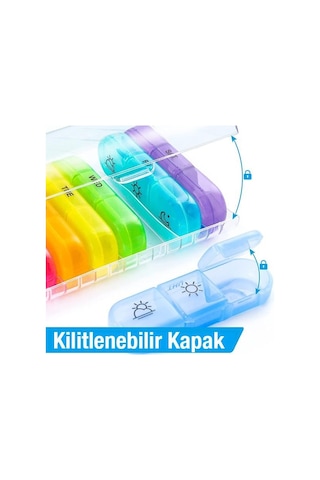 Coofbe Haftalık İlaç Saklama Kutusu 21 Gözlü Kilitli Kapaklı Hap İlaç Vitamin Saklama Kutusu Kabı