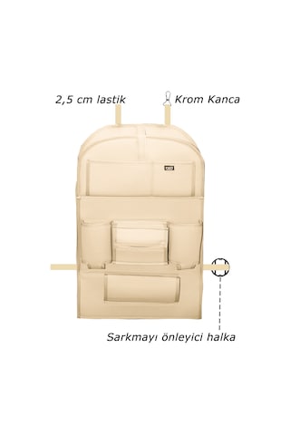 Bod Deri Masalı Oto Koltuk Arkası Koruyucu Eşya Düzenleyici Araç içi Organizer Bej