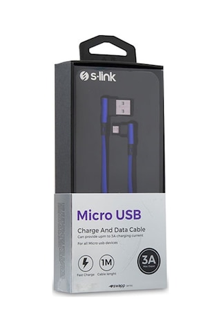 S-Link Swapp Sw-C555 1M 3A Micro Lacivert Kılıflı Metal -L- Kablo