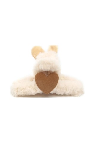 Ekru Kürklü Soft Yumuşak Peluş Tavşan Mandal Toka, Saç Tokası, Saç Aksesuarı Çok Renkli