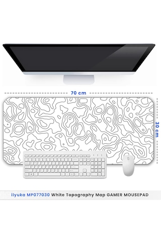 White Topography Map Mp077030 İlyuka Gaming Oyuncu Mousepad 70x30