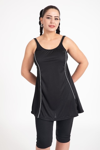 Kadın 502 Büyük Beden Şeritli Taytlı Elbise Mayo Siyah-siyah 31562 - 1 Siyah