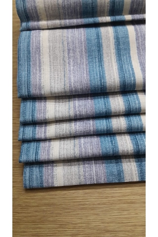 Polycotton Mavi Gri Çizgili Katlamalı Perde Mavi - Gri