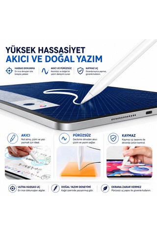 Manyetik Şarjlı Stylus Kalem Type-c Şarjlı Tablet Kalemi Hassas Uçlu Dokunmatik Kalem 1