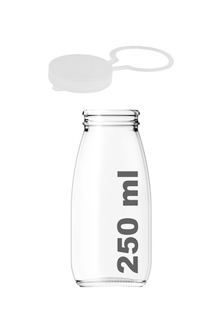 Afracam Süt Ayran Şişesi Şeffaf 250 Ml Plastik Kapaklı Cam Şişe