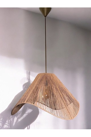 Hasır El Yapımı Bohem Büyük Asimetrik Şekilli Rustik Avize Kahverengi