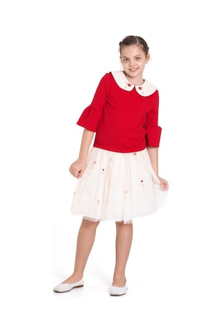 Xo Kids Kız Çocuk Kısa Kol Elbise 3-12 Yaş 3955-1 Kırmızı