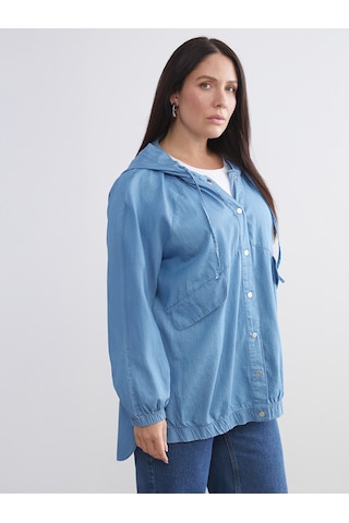 Lcwaıkıkı Classic İndigo Kapüşonlu Oversize Kadın Jean Ceket