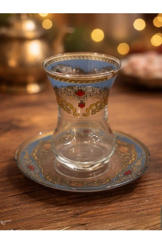 Topkapı 6 Kişilik Çay Seti, French Press Hediyeli, 9 Farklı Osmanlı Desenli Çay Bardağı Takımı 6, Topkapı Mav Diğer