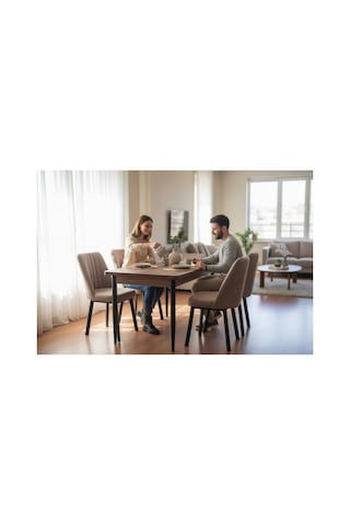 Efe Mobilya T-6028 Kemençe 70x120 Mdf Kare Gold Cappuccino Sandalye 4 Kişilik Mutfak Masası Takımı