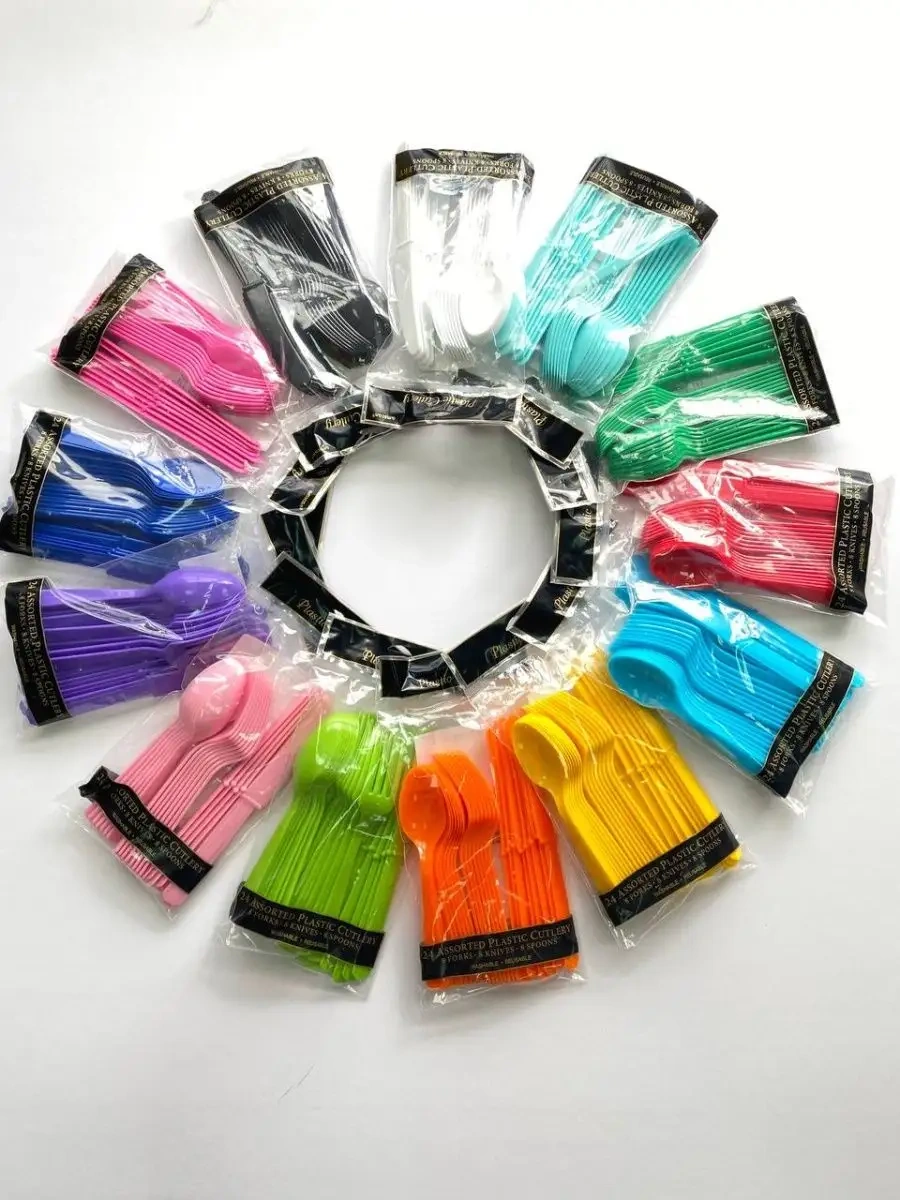 Plastikovye Odnorazovye Pribory: Vilka, Noz, Lozka Plastik Tek Kullanımlık Pembe Gereçler 24 Adet 91346968 25