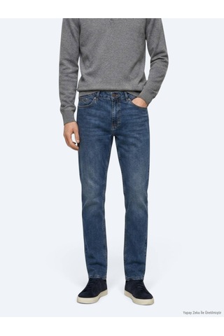 Kip İndigo Düz Slim Fit Denim Pamuk Karışımlı Pantolon