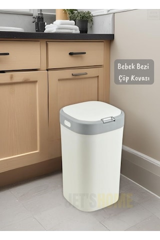 Bebek Bezi Kovası Kokusuz Kendinden Poşetli Kartuşlu Bebek Bezi Çöp Kovası 19 Lt. Beyaz