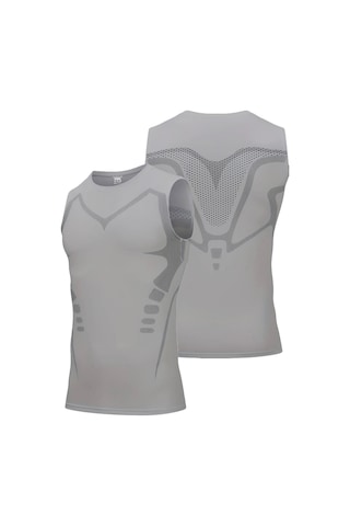 Ghassy Co. Erkek Fitness Hızlı Kuruma Nefes Alabilen Çapraz Daraltma Tipi Kolsuz Spor T-shirt 001 Açık Gri