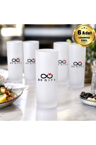Logonuza Özel 6 Adet 230 Ml Buzlu Cam Rakı Bardağı Kurumsal Hediye Ve Sunum Seti Çok Renkli