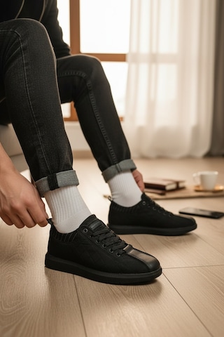 Enoch Erkek Günlük Spor Ayakkabı Tam Siyah Kapitone Desenli Sneaker Rahat Ofis Ve Yürüyüş Modeli Siyah