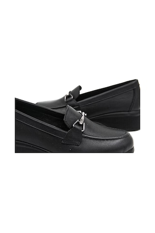 De Scario 715 Deri Toka Detaylı Deri Kadın Loafer Ayakkabı - Siyah Siyah