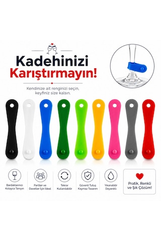 Mottopi Renkli Kadeh Işaretleyici,tekrar Kullanılabilir Bardak Işaretleyici,kadeh Ayırıcı,kadeh Işaretleyici-6 Adet Çok Renkli