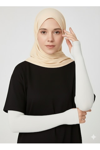 Pratik Tesettür Kolluk Penye Namaz Kolluğu Düz Beyaz