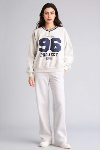 Defacto Oversıze V Yaka Baskılı Kalın Kumaş Sweatshirt G9597ax26spgr256 Gri-gr256