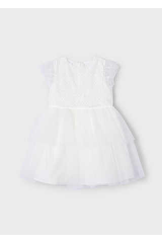 Mayoral 3914 Kız Çocuk Ekru Tüllü Elbise Ekru