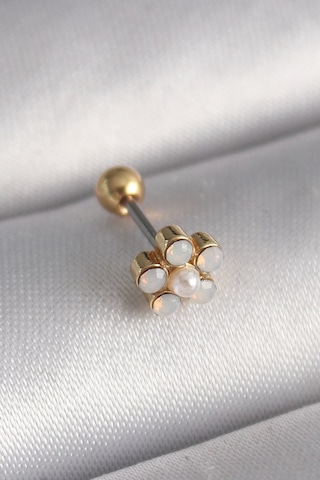 316l Çelik Gold Renk Zirkon Taşlı Çiçek Model Tragus Piercing Gümüş