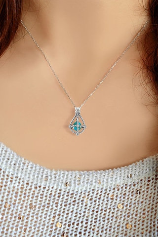 Pırlanta Safir Taşlı Altın Kolye 14 Ayar