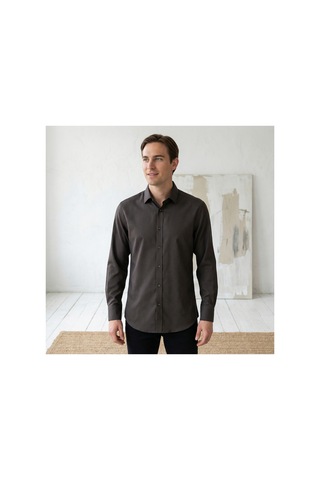 Yusaytr Slim Fit Uzun Kollu Pamuklu Gizli Düğme Yakalı Oxford Gömlek Kahverengi Kahverengi