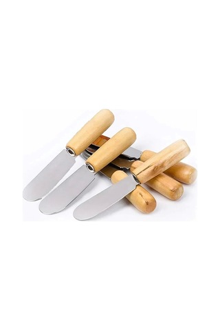 Mybru Terayağ Bal Çikolata Bıçağı, 6 Lı Ahşap Saplı Kahvaltı Spatulası Metal