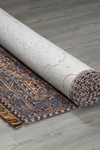 Mavi Renkli Afgan Tarzı Altı Kaymaz Yıkanabilir Şönil Kilim-598