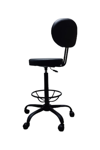 Laboratuvar Taburesi Çemberli Sırtlıklı Siyah Metal Ayaklı