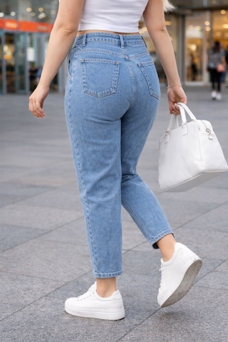 Cedy Denim Mom Fit Jean Büyük Beden Yüksek Bel Carrot Kesim Dar Paça Pileli Esnek Kot Pantolon C600 Kar Yıkama-600